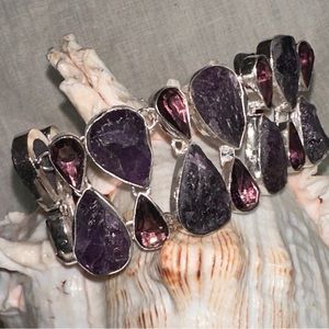 Gorgeous Rough Amethyst + Polished Amethyst statement Bracelet cuff